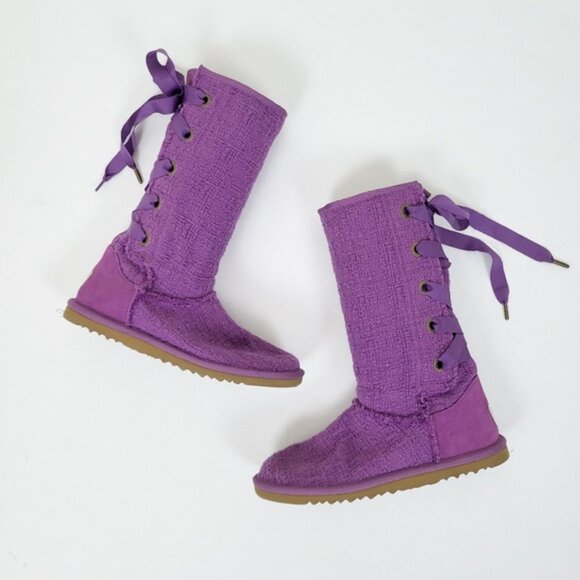 UGG Australia Heirloom Laceup Boots LaceUp Purple Woven Knit Ribbon Lilac - Picture 9 of 10